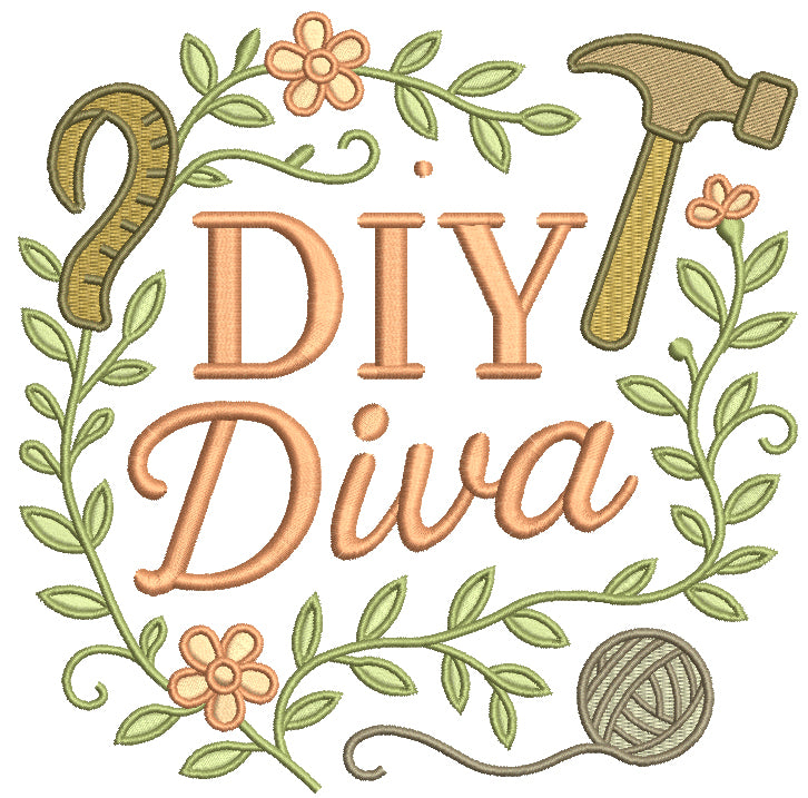 DIY Diva Hammer and Flowers Filled Machine Embroidery Design Digitized Pattern