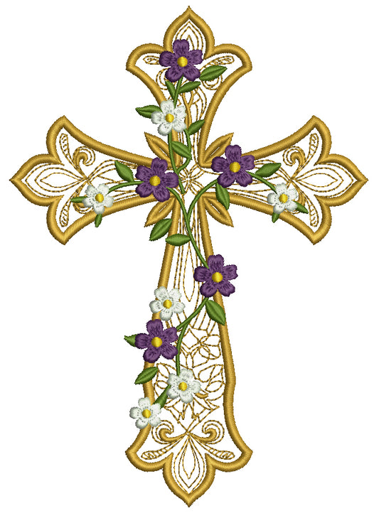 💐✝️ Decorative Cross With Flowers Filled Machine Embroidery Design Digitized Pattern