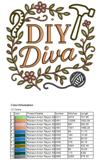 DIY Diva Hammer and Flowers Appliqué Machine Embroidery Design Digitized Pattern
