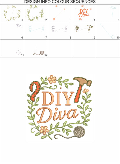 DIY Diva Hammer and Flowers Appliqué Machine Embroidery Design Digitized Pattern