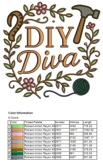 DIY Diva Hammer and Flowers Filled Machine Embroidery Design Digitized Pattern