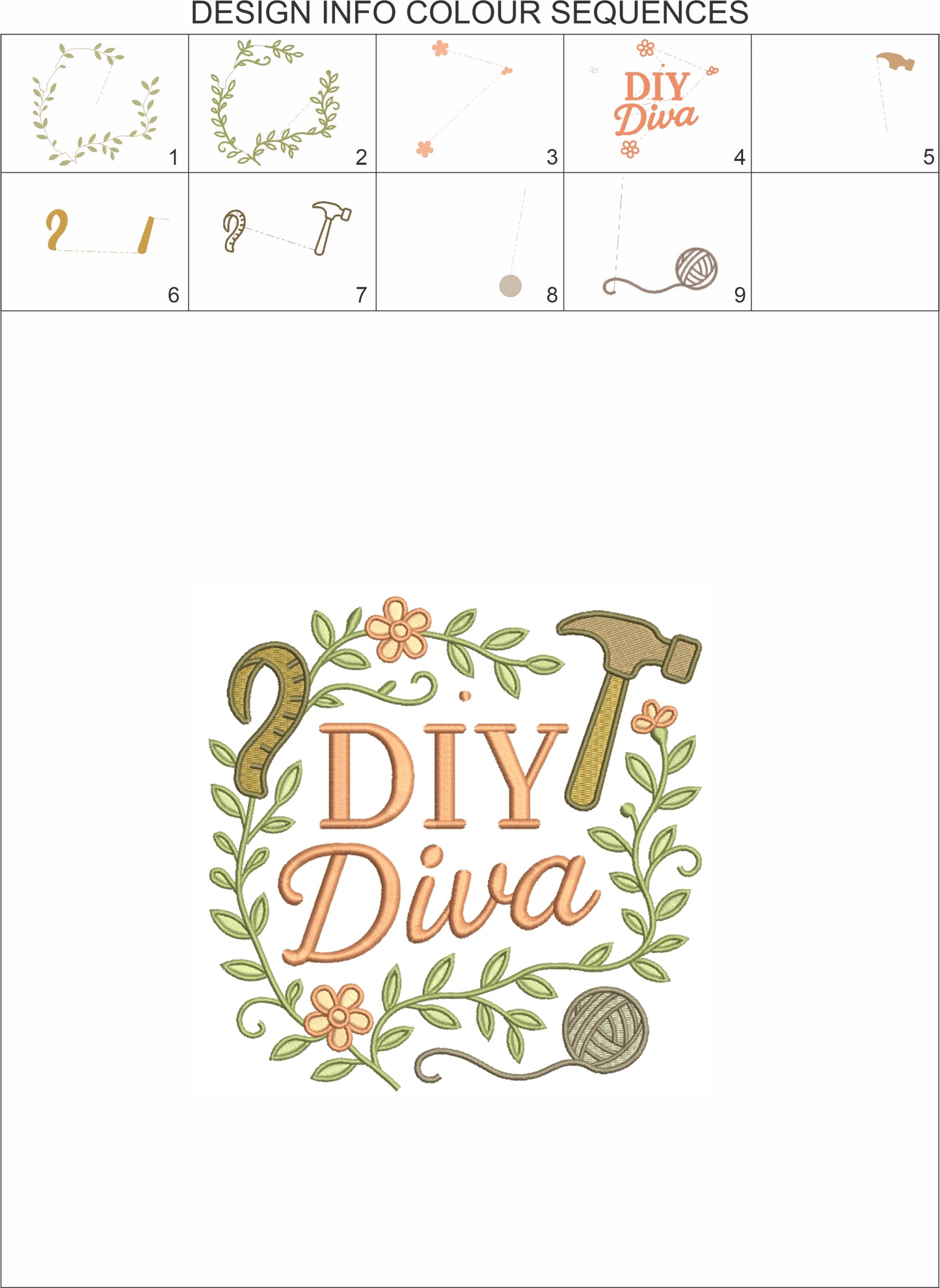 DIY Diva Hammer and Flowers Filled Machine Embroidery Design Digitized Pattern