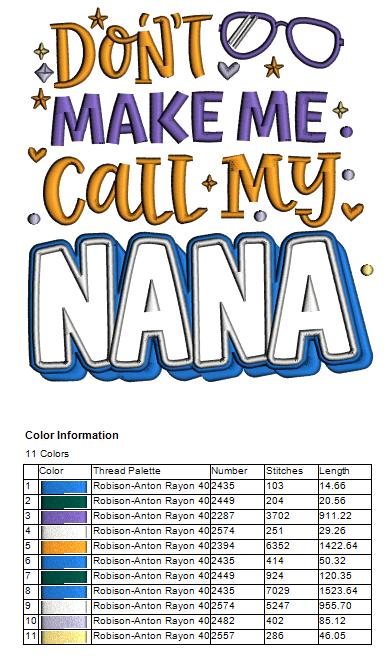 Don't Make Me Call My Nana Stars and Sunglasses Summer Applique Machine Embroidery Design Digitized Pattern