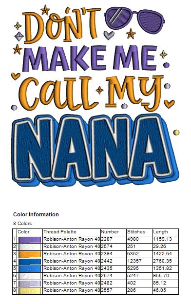 Don't Make Me Call My Nana Stars and Sunglasses Summer Filled Machine Embroidery Design Digitized Pattern