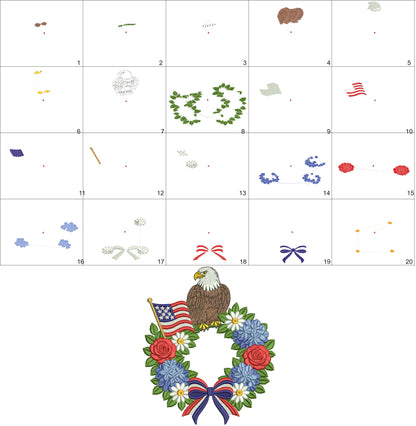 American Eagle Wreath with Flag Patriotic Filled Machine Embroidery Design Digitized Pattern
