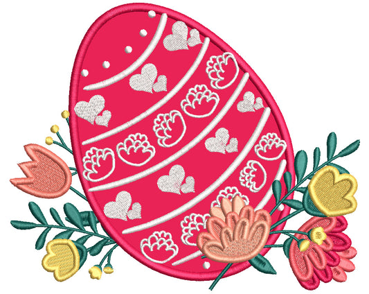 Easter Egg With Flowers Applique Machine Embroidery Design Digitized Pattern