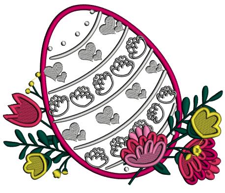 Easter Egg With Flowers Applique Machine Embroidery Design Digitized Pattern