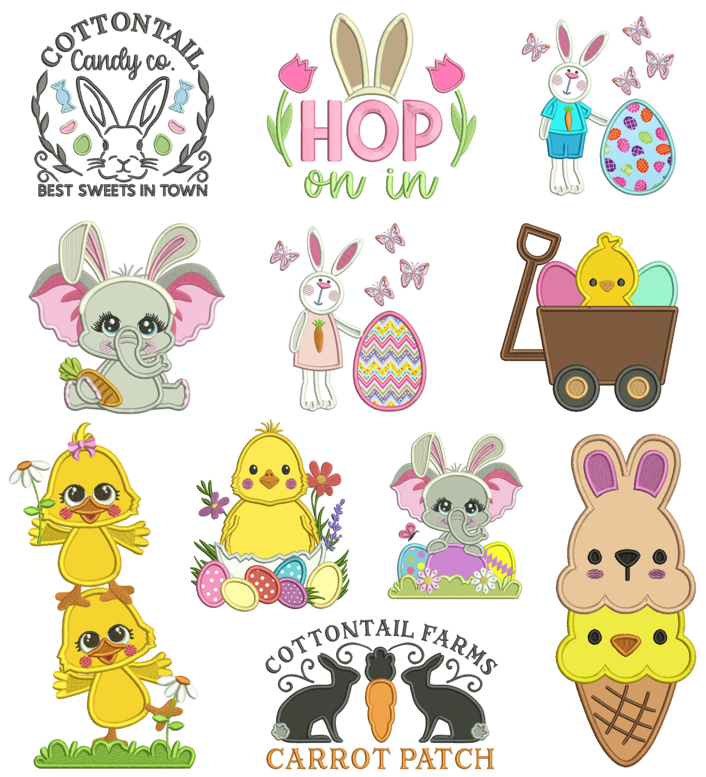 🌸🥕 Easter Set 10 Power Pack – 24 Machine Embroidery Designs (Appliqué + Filled)