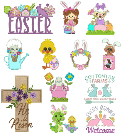 🐰🌸 Easter Celebration Power Pack #11 – 24 Machine Embroidery Designs (Appliqué + Filled)