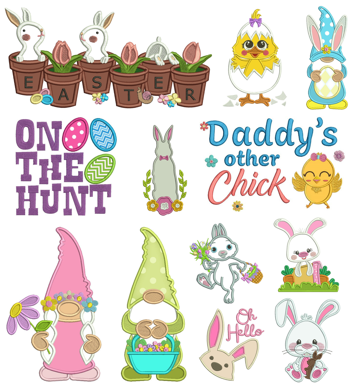 🌷🐰 Easter Springtime Power Pack #12 – 24 Machine Embroidery Designs (Appliqué + Filled)
