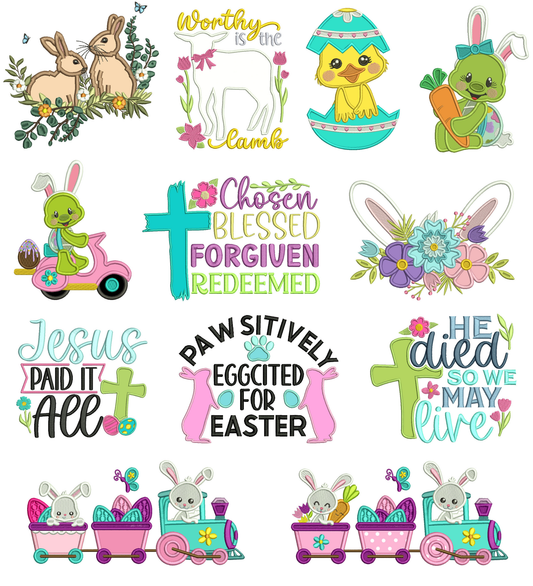 🌷🥚 Easter Power Pack #8 – 24 Machine Embroidery Designs (Appliqué + Filled)