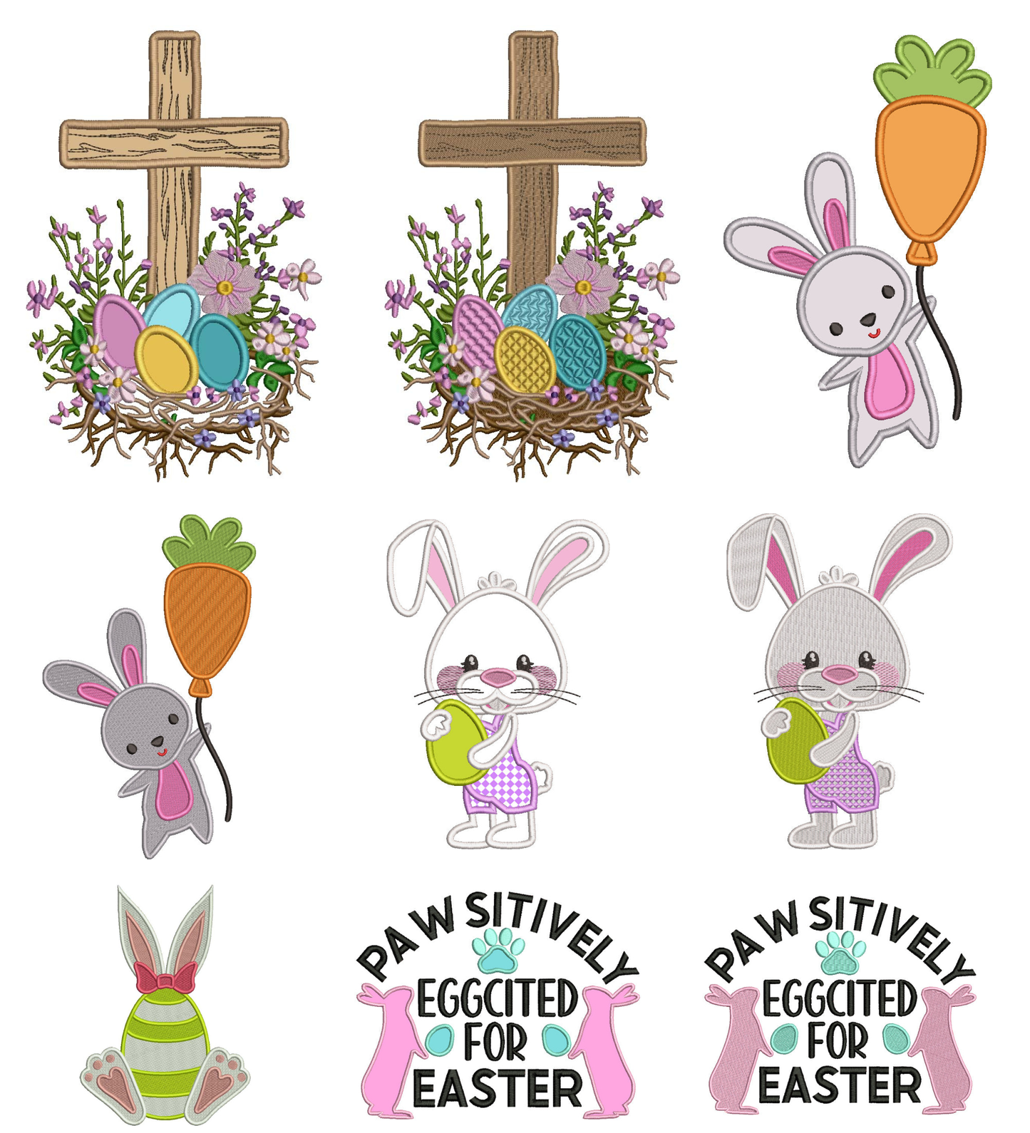 🐰 Easter 2-in-1 Embroidery Bundle #7 – 10 Designs (Appliqué and Filled In Included)