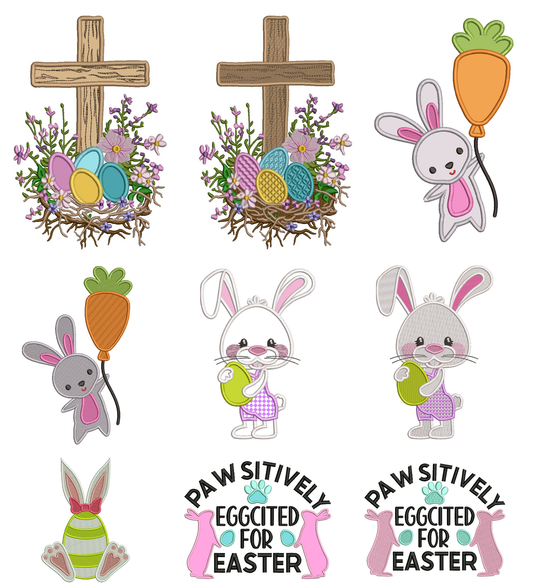 🐰 Easter 2-in-1 Embroidery Bundle #7 – 10 Designs (Appliqué and Filled In Included)