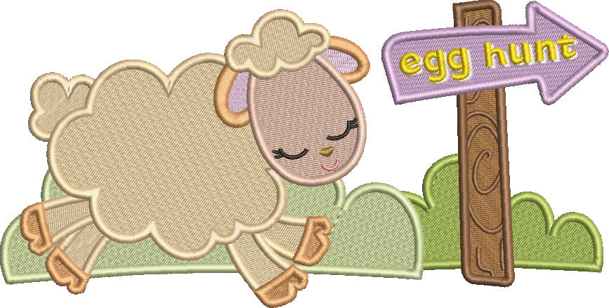 Egg Hunt Cute Little Lamb Easter Filled Machine Embroidery Design Digitized Pattern