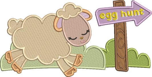 Egg Hunt Cute Little Lamb Easter Filled Machine Embroidery Design Digitized Pattern