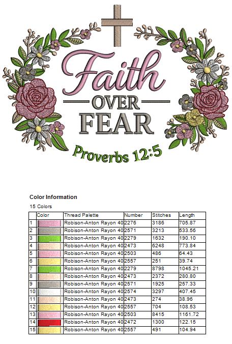 🙏✨ Faith Over Fear Proverbs 12:5 Bible Verse Religious Filled Machine Embroidery Design Digitized Pattern