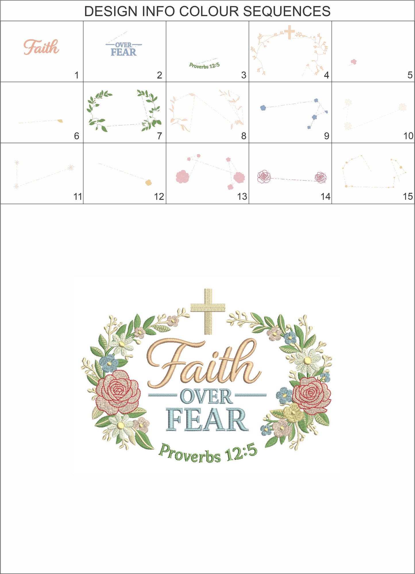 🙏✨ Faith Over Fear Proverbs 12:5 Bible Verse Religious Filled Machine Embroidery Design Digitized Pattern