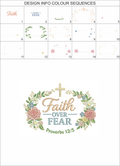 🙏✨ Faith Over Fear Proverbs 12:5 Bible Verse Religious Filled Machine Embroidery Design Digitized Pattern