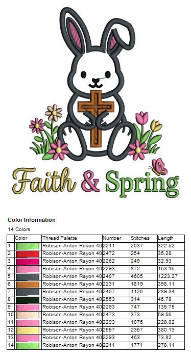 Faith and Spring Easter Bunny Holding a Cross Applique Machine Embroidery Design Digitized Pattern