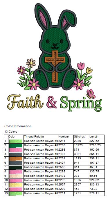 Faith and Spring Easter Bunny Holding a Cross Filled Machine Embroidery Design Digitized Pattern