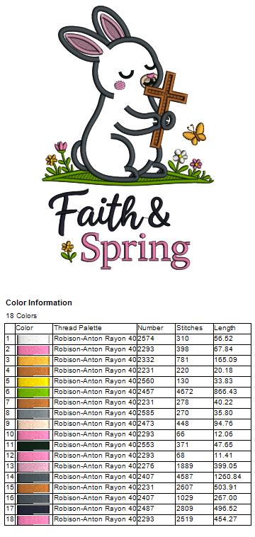 Faith and Spring Easter Bunny Holding Cross Applique Machine Embroidery Design Digitized Pattern
