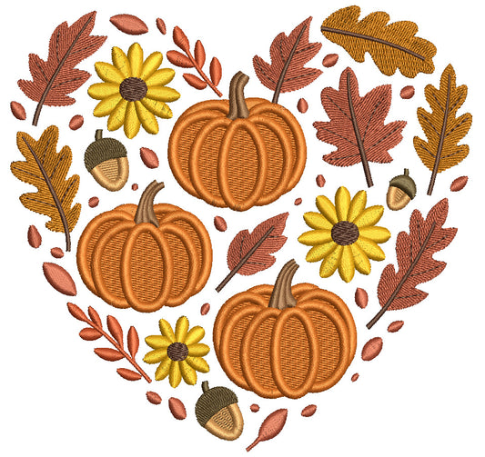 Fall Heart Pumpkin Filled Machine Embroidery Design