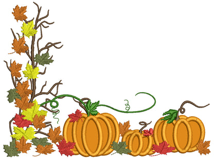 Fall Pumpkins with Leaves Thanksgiving Applique Machine Embroidery Design Digitized Pattern