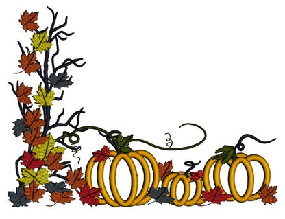 Fall Pumpkins with Leaves Thanksgiving Applique Machine Embroidery Design Digitized Pattern