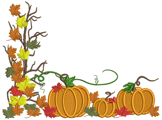 Fall Pumpkins with Leaves Thanksgiving Filled Machine Embroidery Design Digitized Pattern