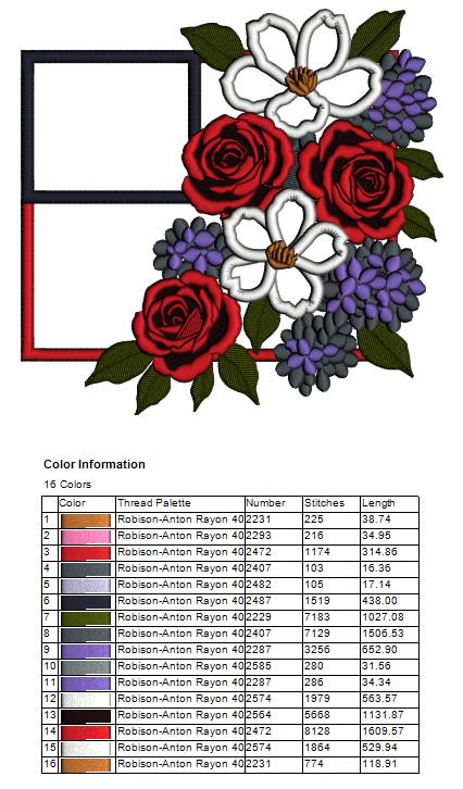 American Flag With Flowers Patriotic Independence Day 4th of July Applique Machine Embroidery Design Digitized Pattern
