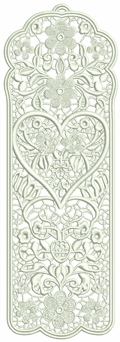 Free-Standing Lace (FSL) Bookmark With Heart Machine Embroidery Design Digitized Pattern