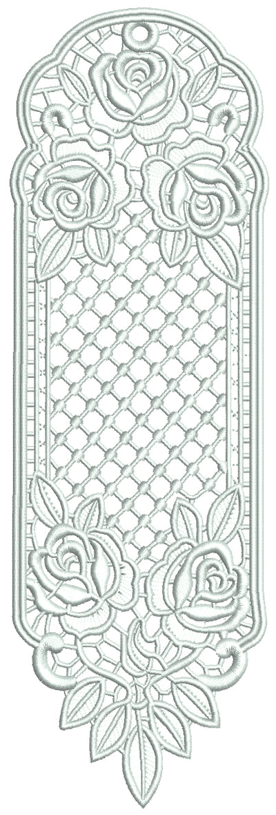 Free-Standing Lace (FSL) Bookmark With Roses Machine Embroidery Design Digitized Pattern