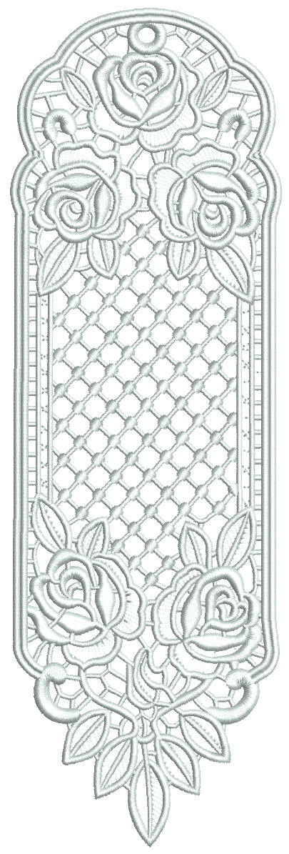 Free-Standing Lace (FSL) Bookmark With Roses Machine Embroidery Design Digitized Pattern