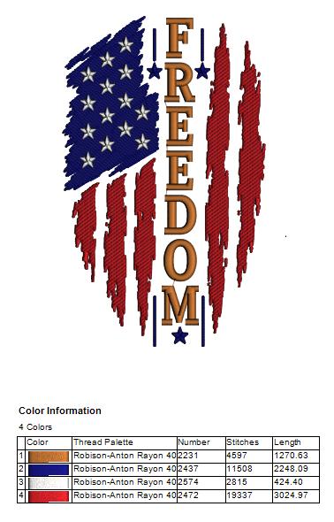 Freedom American Flag Patriotic Independence Day 4th of July Filled Machine Embroidery Design Digitized Pattern