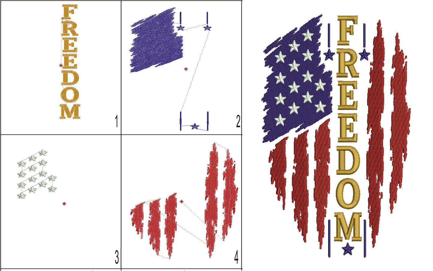 Freedom American Flag Patriotic Independence Day 4th of July Filled Machine Embroidery Design Digitized Pattern