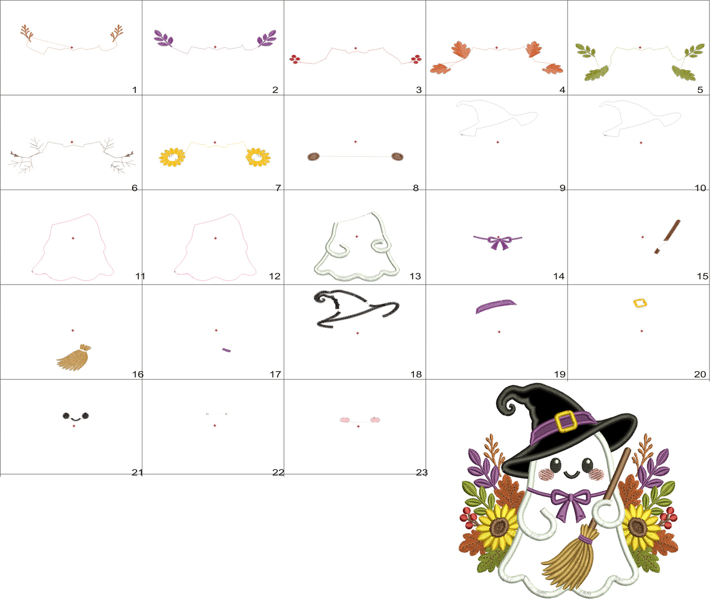 Halloween Ghost Witch Applique Machine Embroidery Design