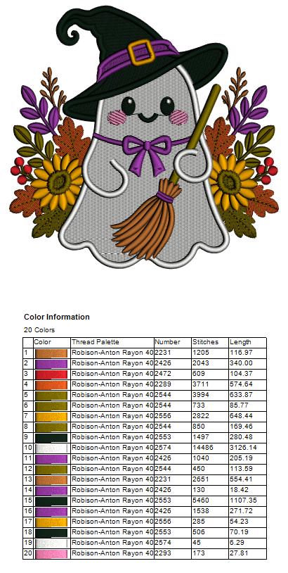 Halloween Ghost Witch Filled Machine Embroidery Design