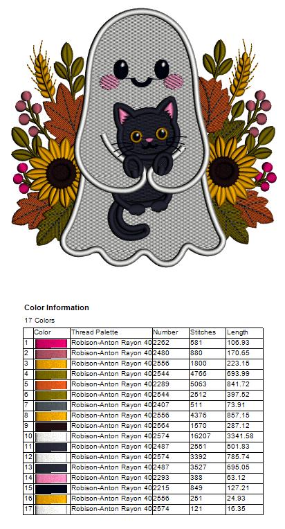 Ghosts and Black Cats Halloween Machine Embroidery Design - Filled Pattern
