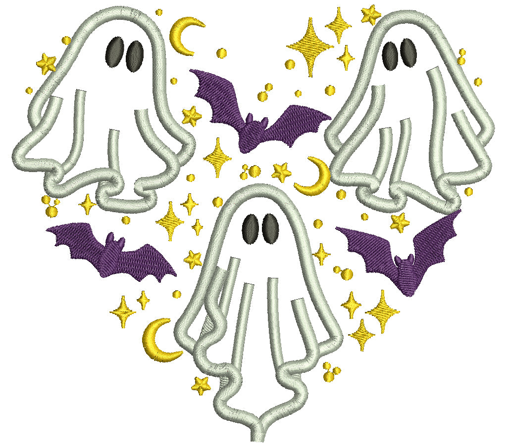 Ghosts Heart Halloween Applique Machine Embroidery Design Digitized Pattern