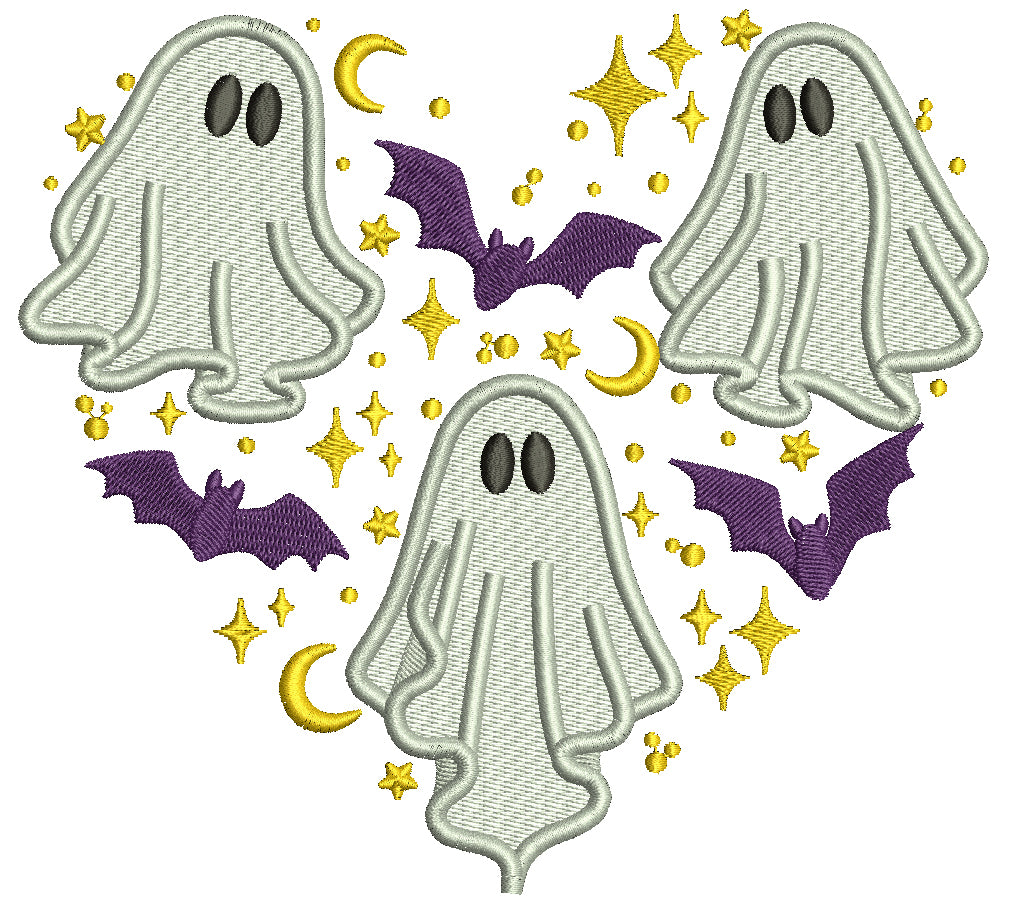 Ghosts Heart Halloween Filled Machine Embroidery Design Digitized Pattern