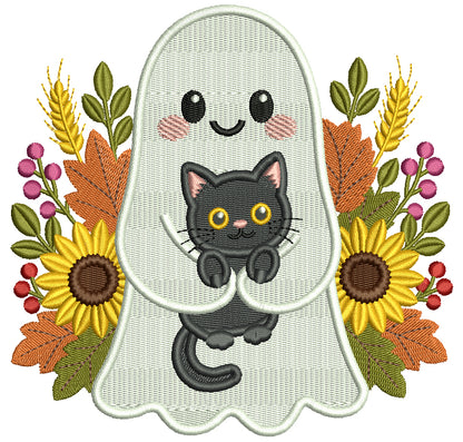 Ghosts and Black Cats Halloween Machine Embroidery Design - Filled Pattern