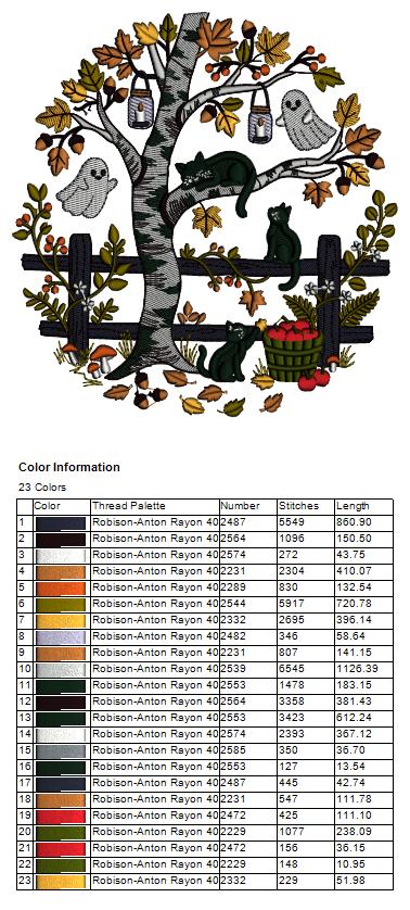Ghosts and Black Cats Halloween Machine Embroidery Design - Filled Pattern