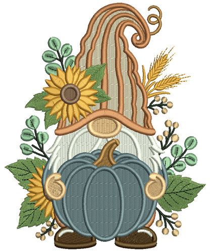 Gnome Holding Big Pumpkin Filled Machine Embroidery Design Digitized Pattern
