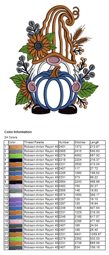 Gnome Holding Big Pumpkin Applique Machine Embroidery Design Digitized Pattern