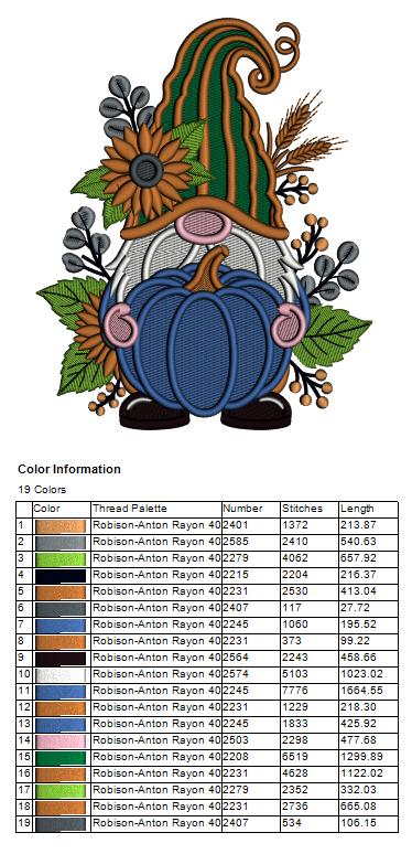 Gnome Holding Big Pumpkin Filled Machine Embroidery Design Digitized Pattern