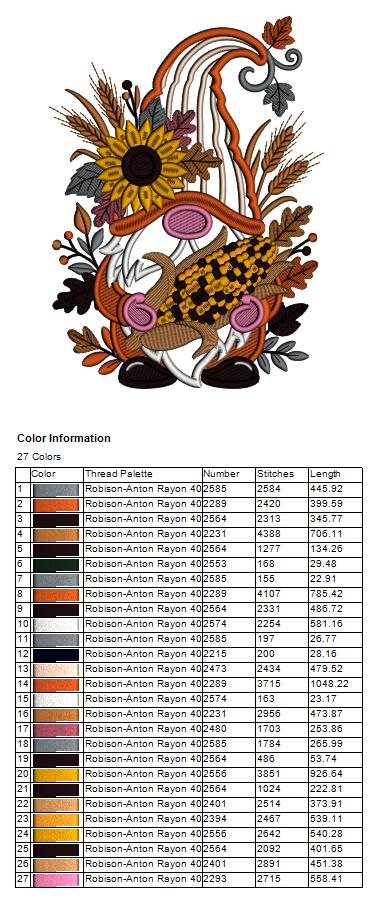 Gnome Holding Corn With Sunflower In His Hat Applique Machine Embroidery Design Digitized Pattern