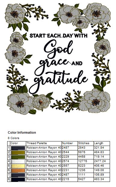 Start Each Day With God Grace & Gratitude Machine Embroidery Design – Inspirational Christian Saying Filled Pattern