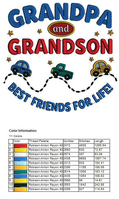 🚗🌟❤️ Grandpa and Grandson – Best Friends for Life: Cars and Stars Filled Machine Embroidery Design