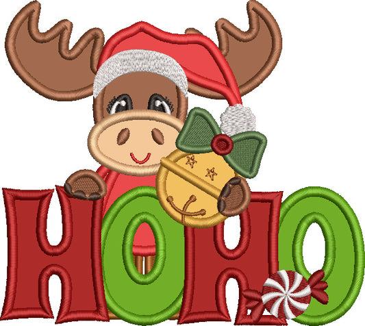 HOHO Reindeer Holding Christmas Ornament Applique Machine Embroidery Design Digitized Pattern