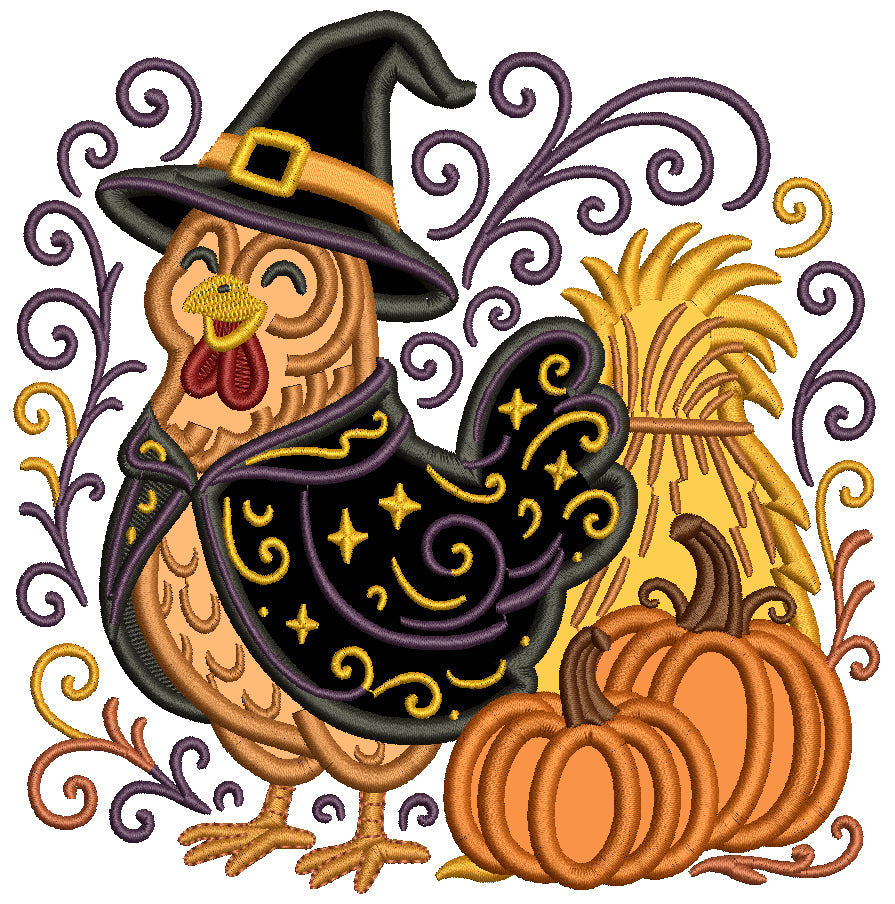Halloween Chicken Witch Machine Embroidery Design - Applique Pattern